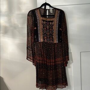 Anthropologie Black and Brown Long Sleeve Dress